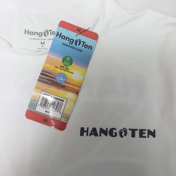 Men's Hang Ten White Crew Neck Long Sleeve UPF 50+ Quick Dry Graphic T-Shirt - Picture 8 of 9